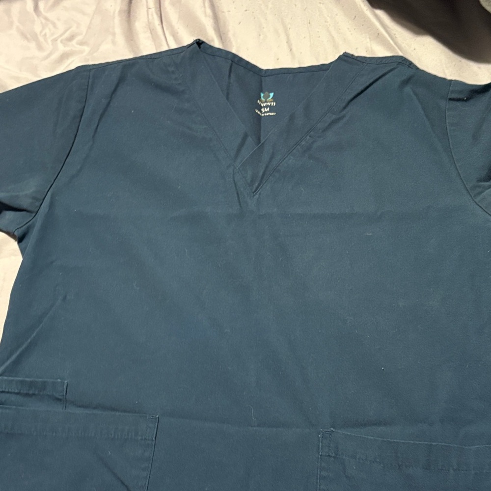 Blue V-Neck Scrub Top